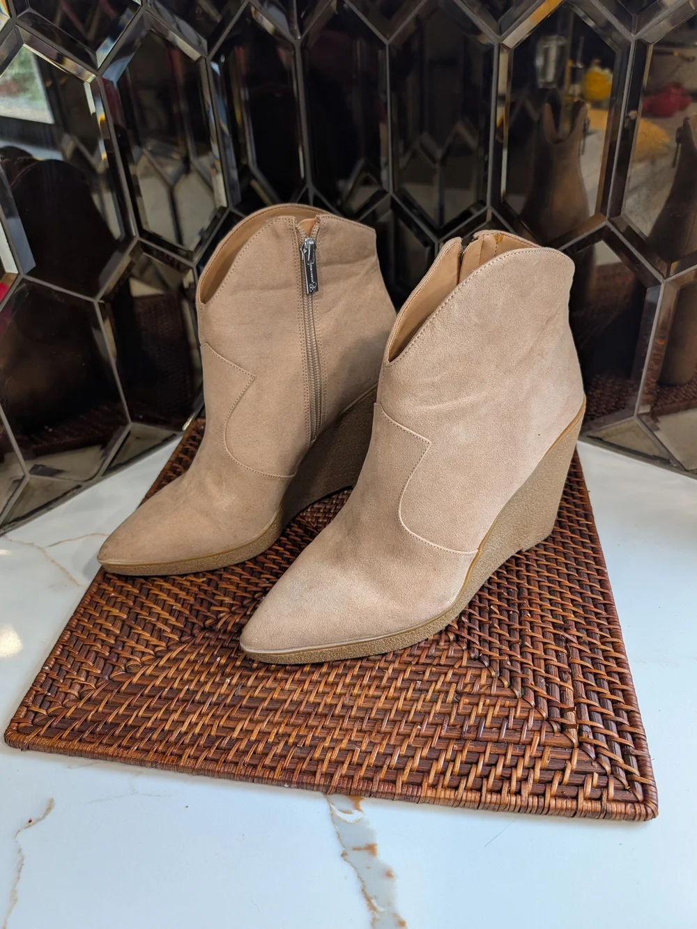 Jessica Simpson Women's Tan Suede Wedge Booties - Stylish Ankle Boots